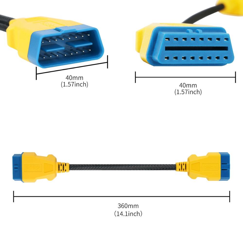 AUTOOL 36cm Car OBD 2 Extension Diagnostic Adapter Cable  Auto OBD2 II Connector Scanner 16Pin Male to Female Flexible Wire