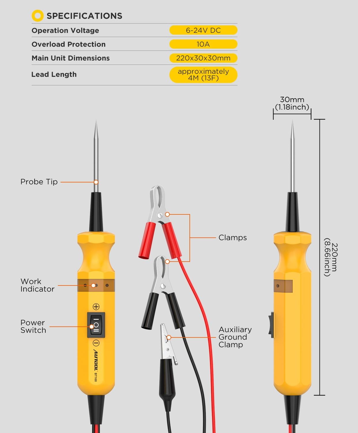 AUTOOL BT160 Car Circuit Tester Power Probe Car Diagnostic Tool Electric Voltage Integrated Scanner for 12V Car 24V Heavy Truck