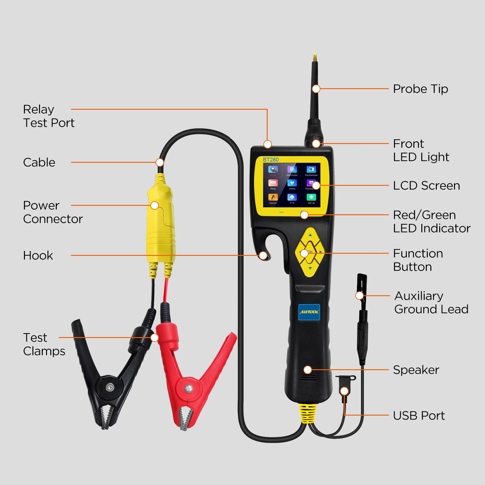 AUTOOL BT280 Car Electric System Tester With 2.4-Inch LCD Multi-Language Diagnosis Tool automotive electrical circuit Tester CE