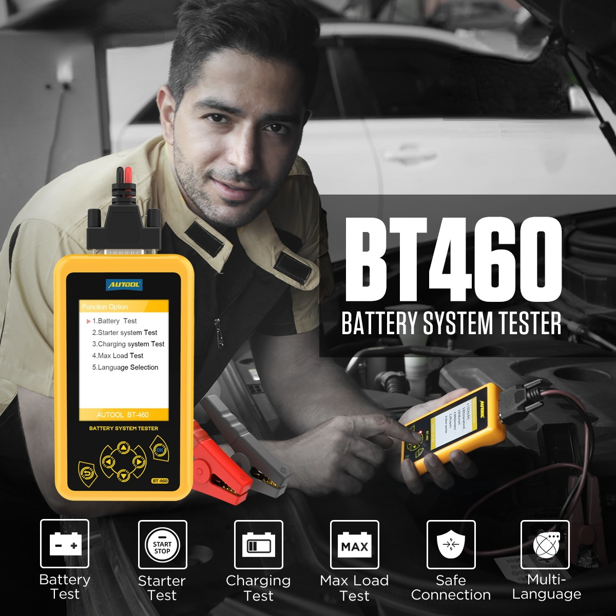 AUTOOL BT460 Car Battery Tester 12V 24V Automotive Batteries Analysis Meter Car Quick Cranking Charging Diagnostic Tool PK KW600