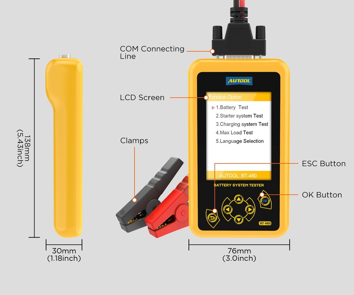 AUTOOL BT460 Car Battery Tester 12V 24V Automotive Batteries Analysis Meter Car Quick Cranking Charging Diagnostic Tool PK KW600