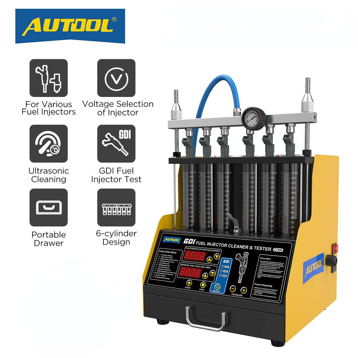 AUTOOL CT400 GDI EFI FEI Fuel Injector Cleaner & Tester Machine 6 Cylinders Fuel Injector Cleaner Tester for Car & Motorcycle
