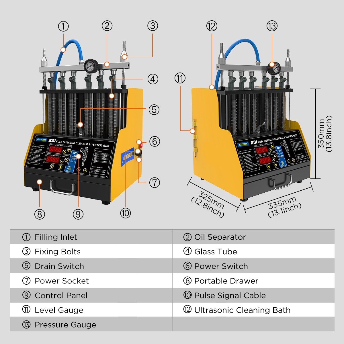 AUTOOL CT400 GDI EFI FEI Fuel Injector Cleaner & Tester Machine 6 Cylinders Fuel Injector Cleaner Tester for Car & Motorcycle