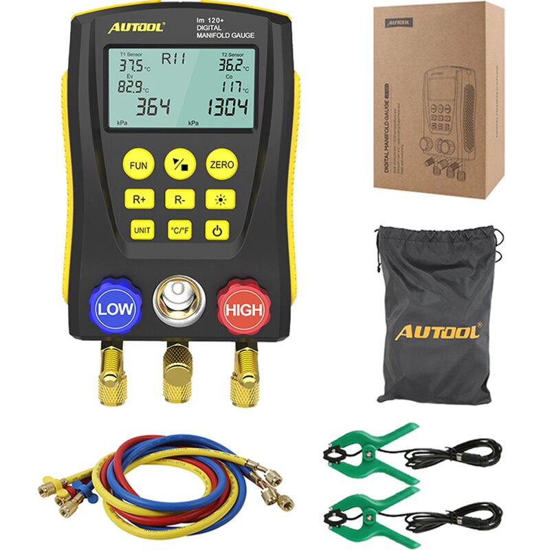 AUTOOL LM120+ Digital Manifold Meter Air Conditioning Vacuum Gauge for Refrigeration HVAC Vacuum Pressure Temperature Tester