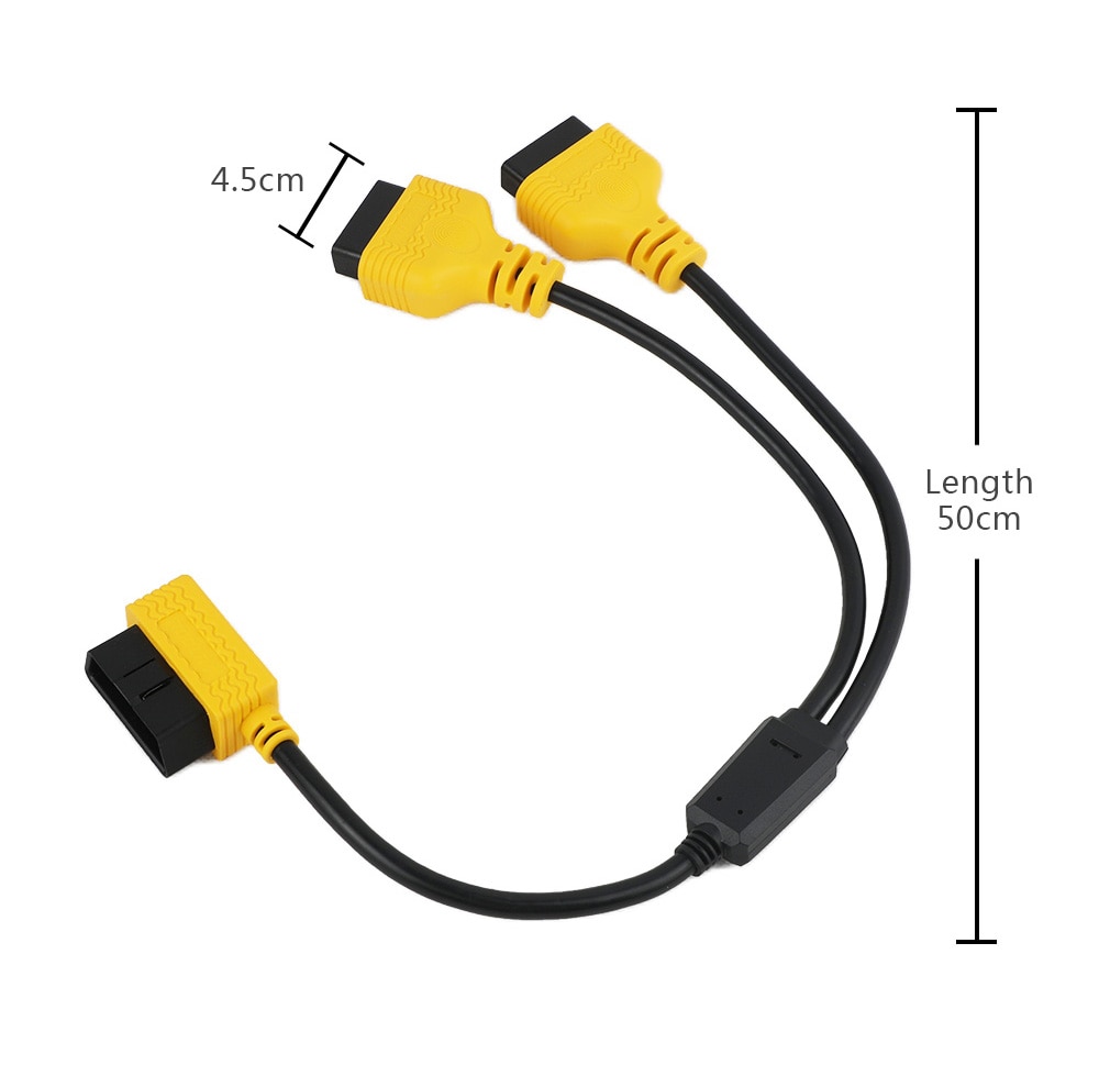 AUTOOL OBD Cable OBD2 1 to 2 Splitter Wire Adapter 50cm OBDII Car Male to Female Extension Cord for Automobiles