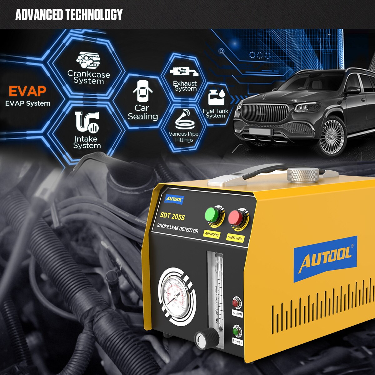 AUTOOL SDT205S Car Smoke Leak Detector Automotive Pipe Leak Locator EVAP System Pipe Leakage Locator Analyzer Diagnostic Tool