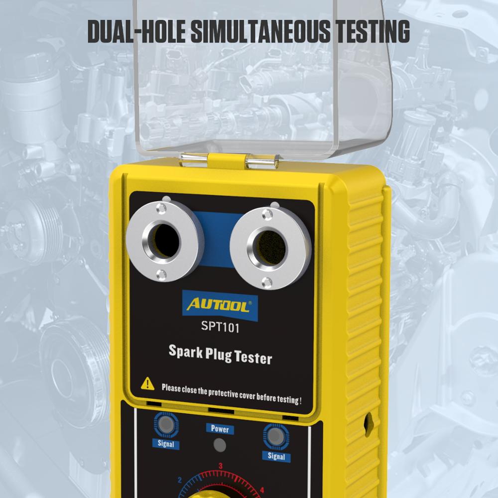 AUTOOL SPT101 Car Spark Plug Tester with Auto Adjustable Double Hole Detector Ignition Plug Analyzer 110V 220V for 12V Vehicles