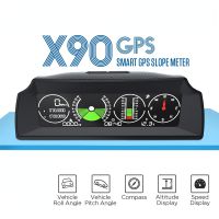 AUTOOL X90 GPS HUD Car Speed Slope Meter Inclinometer Auto 12v General Head-Up Display with Tilt Pitch Angle Protractor Latitude