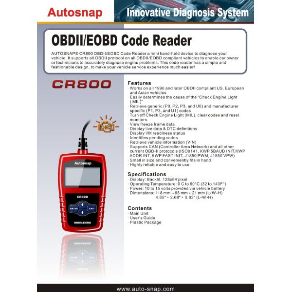 Autosnap CR800 OBDII EOBD MINI Code Reader