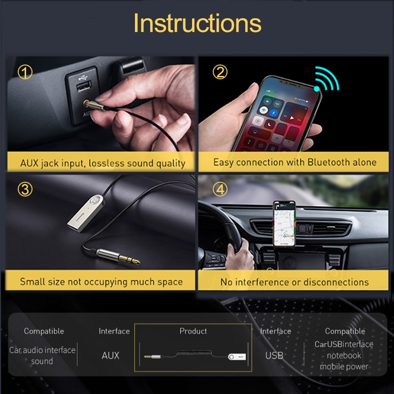 Aux Bluetooth Adapter For Car 3.5mm Jack USB Bluetooth 5.0 Receiver Speaker Auto Handfree Car Kit Audio Music Transmitter