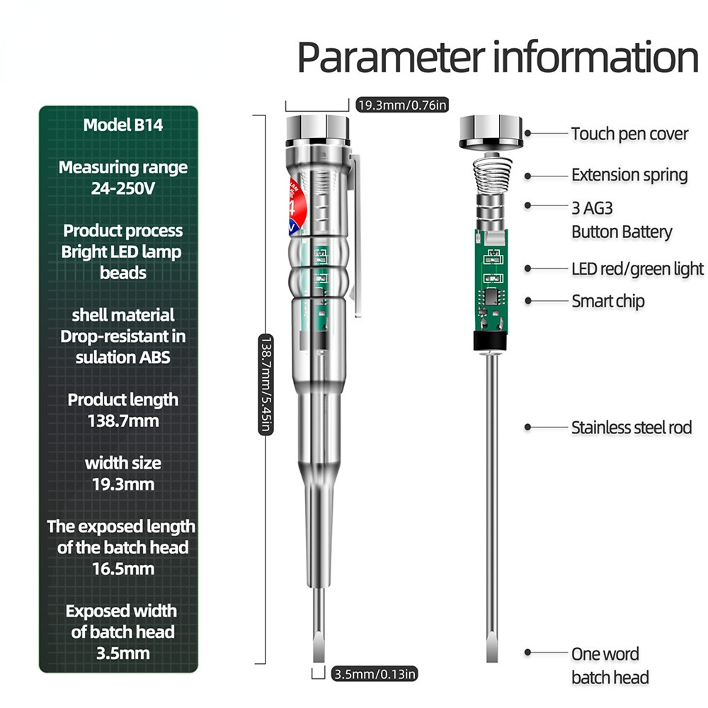 ANENG B14 24-250V Tester Electric Induced Electric Screwdriver Probe With Indicator Light Sound and Light Alarm Test Pen