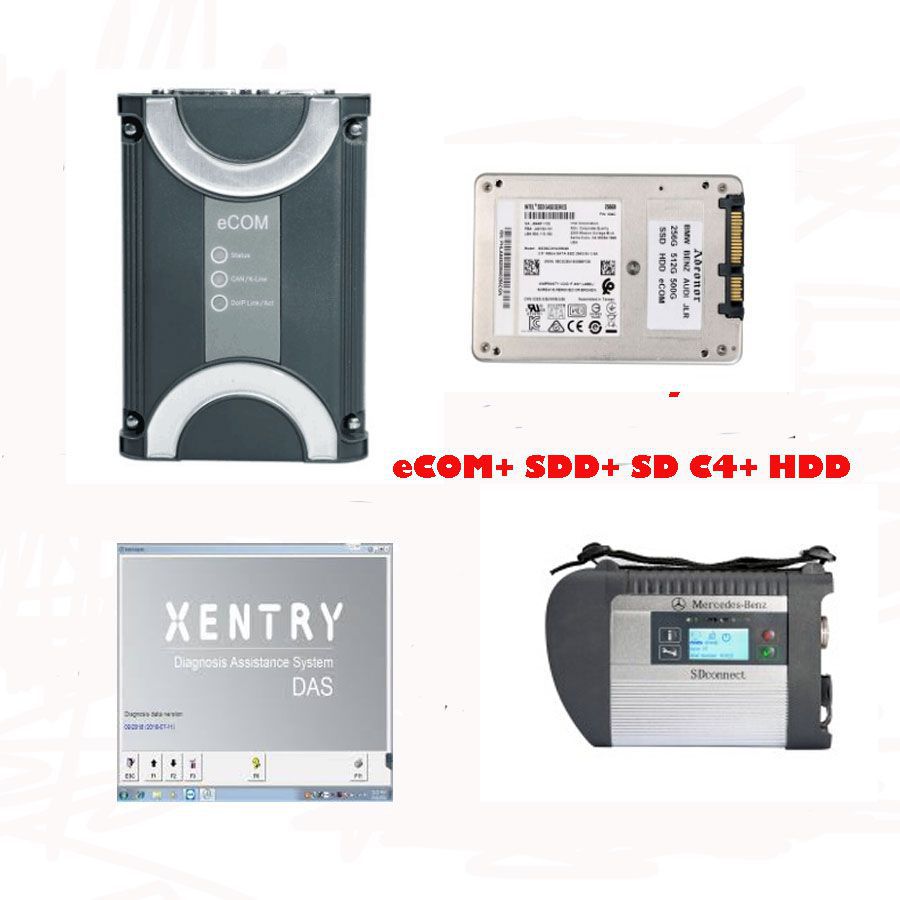 Benz eCOM DoIP Diagnosic Tool with 256G SSD plus MB SD Connect C4 with 2021.06 Xentry Software HDD