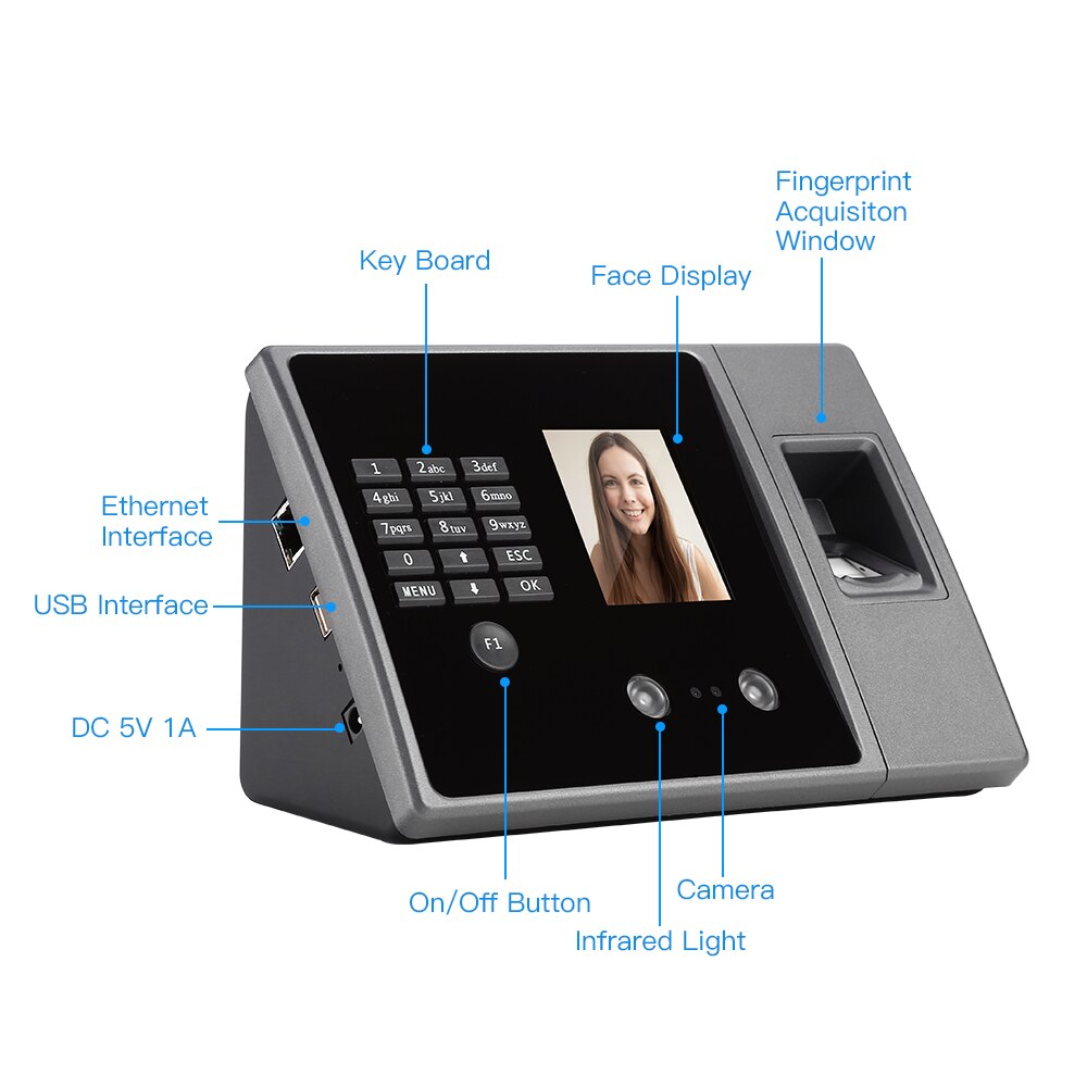 Biometric Attendance System Biometric Intelligent Face Time Attendance Recognition Time Clock USB/Ethernet Employee Recorder