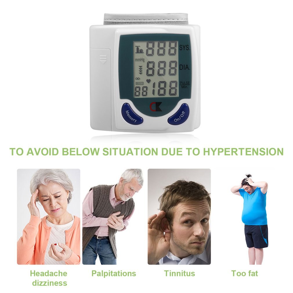 Blood pressure monitor Tonometer Automatic LCD Display Meter Wrist Sphygmomanometer Tensiometer Heart Rate Monitor Pulse Meter