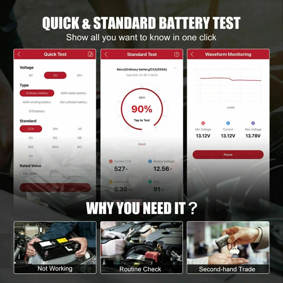 BM500 Car Truck Battery Tester Wireless Bluetooth 6V 12V 24V Auto Battery Analyzer Test Tools work with Android IOS