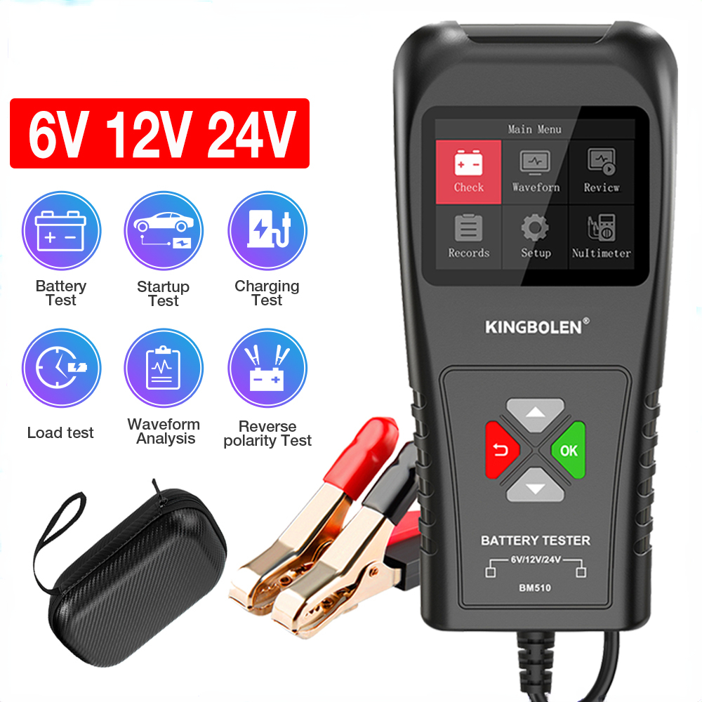 BM510 Car Battery Tester 6V 12V 24V Multimeter Cranking Charging Ripple Load Test Motorcycle Truck Battery Analyzer