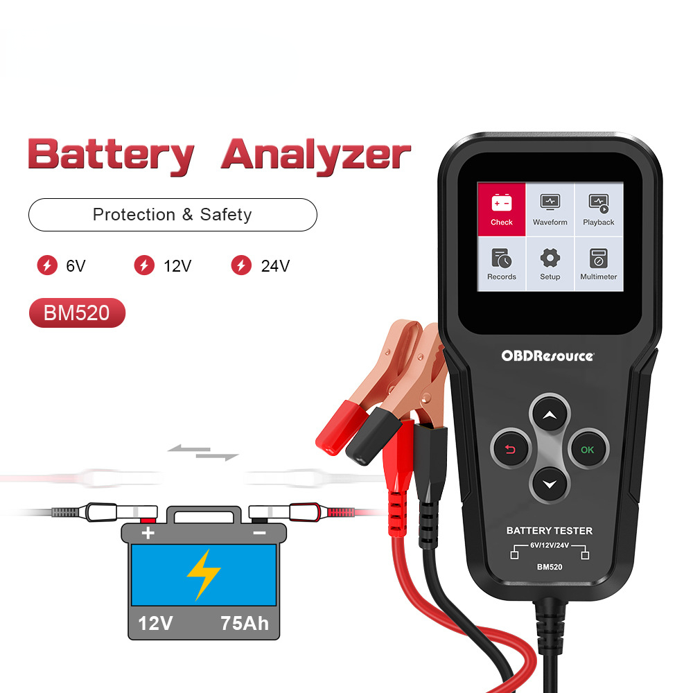 BM520 6V 12V 24V Car Battery Tester Truck Battery System Test Tool 12 Volts Battery Analyzer Cranking Test PK KW600