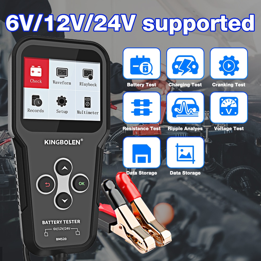 BM520 6V 12V 24V Car Battery Tester Truck Battery System Test Tool 12 Volts Battery Analyzer Cranking Test PK KW600