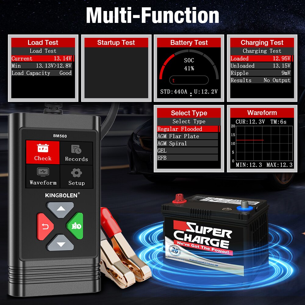 BM560 6V 12V Car Motorcycle Battery Tester 100-2000CCA Battery System Analyzer Charging Cranking Test Tools PK BM550