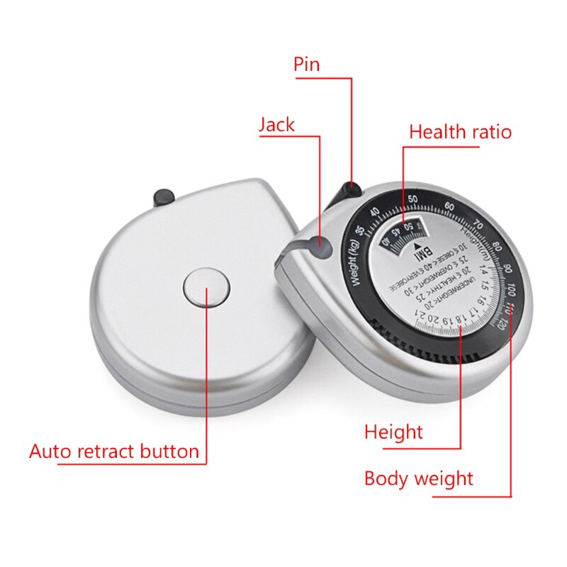 1pc Body Mass Measuring Tape Measure 150cm BMI Calculator - Fitness Weight Loss Muscle Fat Test - Push-Button Retract