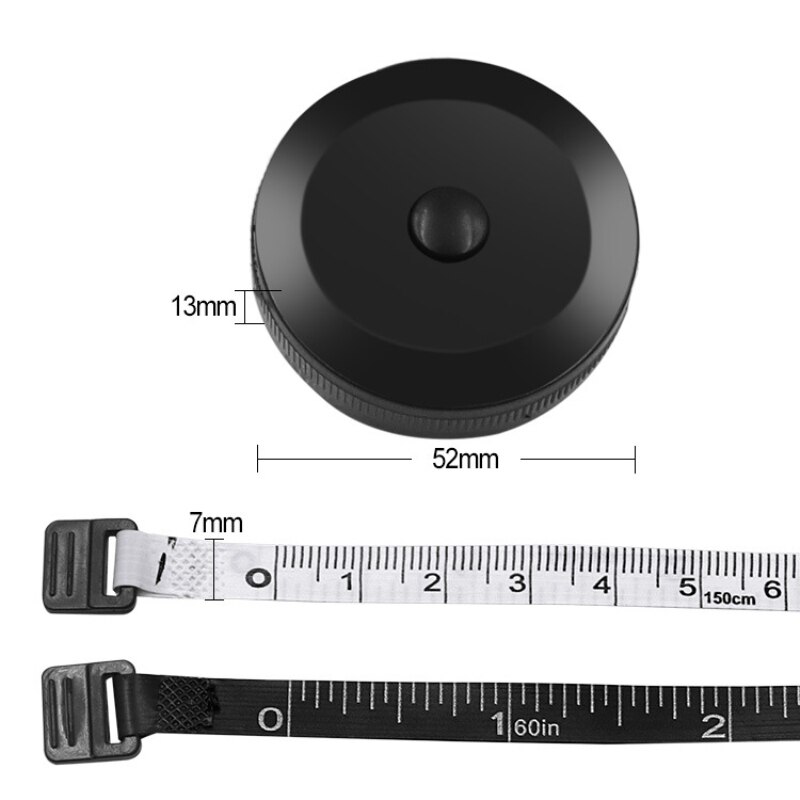 1.5m/60inch Black Tape Measures Automatic Flexible Mini Sewing Measuring Tape Dual Sided Retractable Tool Body Tailor Tape Ruler