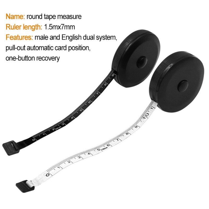 1.5m/60inch Black Tape Measures Automatic Flexible Mini Sewing Measuring Tape Dual Sided Retractable Tool Body Tailor Tape Ruler