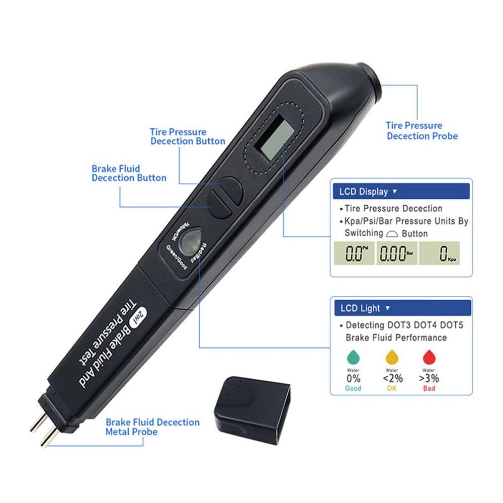 Brake Fluid Tire Pressure Tester Accessories And Parts Brake Fluid Test Pen Pressure Gauge 2 in 1 Digital LCD Screen Detection
