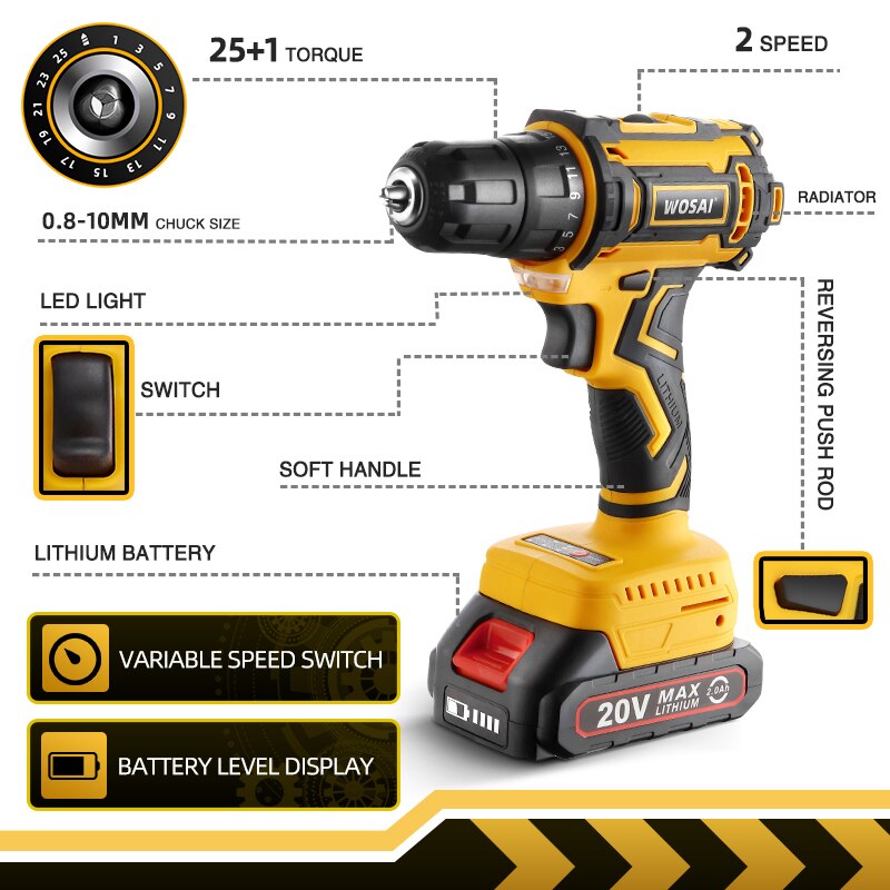 20V Brushless Electric Drill 50NM Cordless Screwdriver Lithium-Ion Battery Mini Electric Power Screwdriver MT-Series Tools