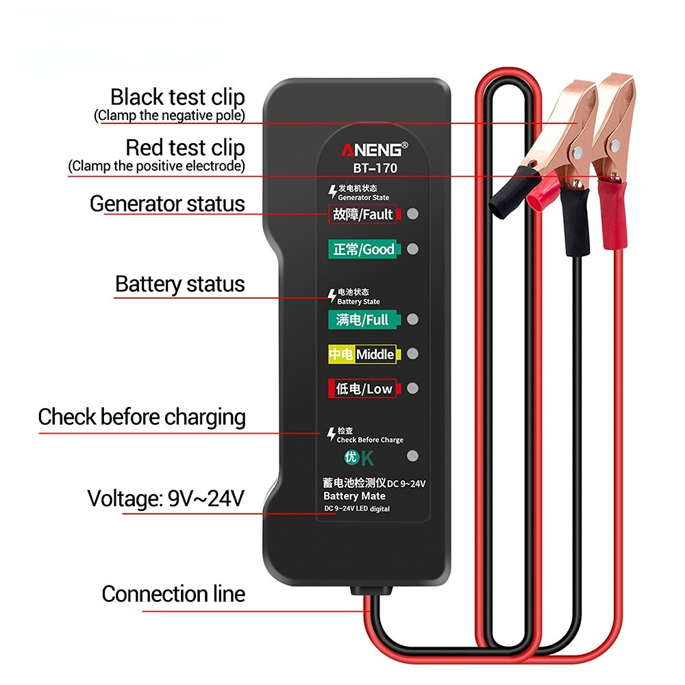 ANENG BT-170 12V Car Motorcycle Tester Fault Detector Battery Tester Digital Alternator Tester Car Diagnostic Tool Auto Repair