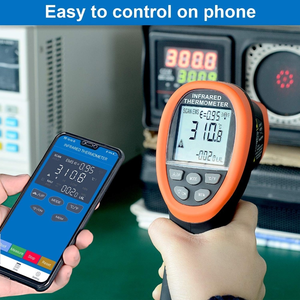 BT-985C-APP Bluetooth 12:1 Digital Infrared Thermometer Temp Range -58℉~1472℉(-50℃～800℃) Non Contact IR Temperature Gun