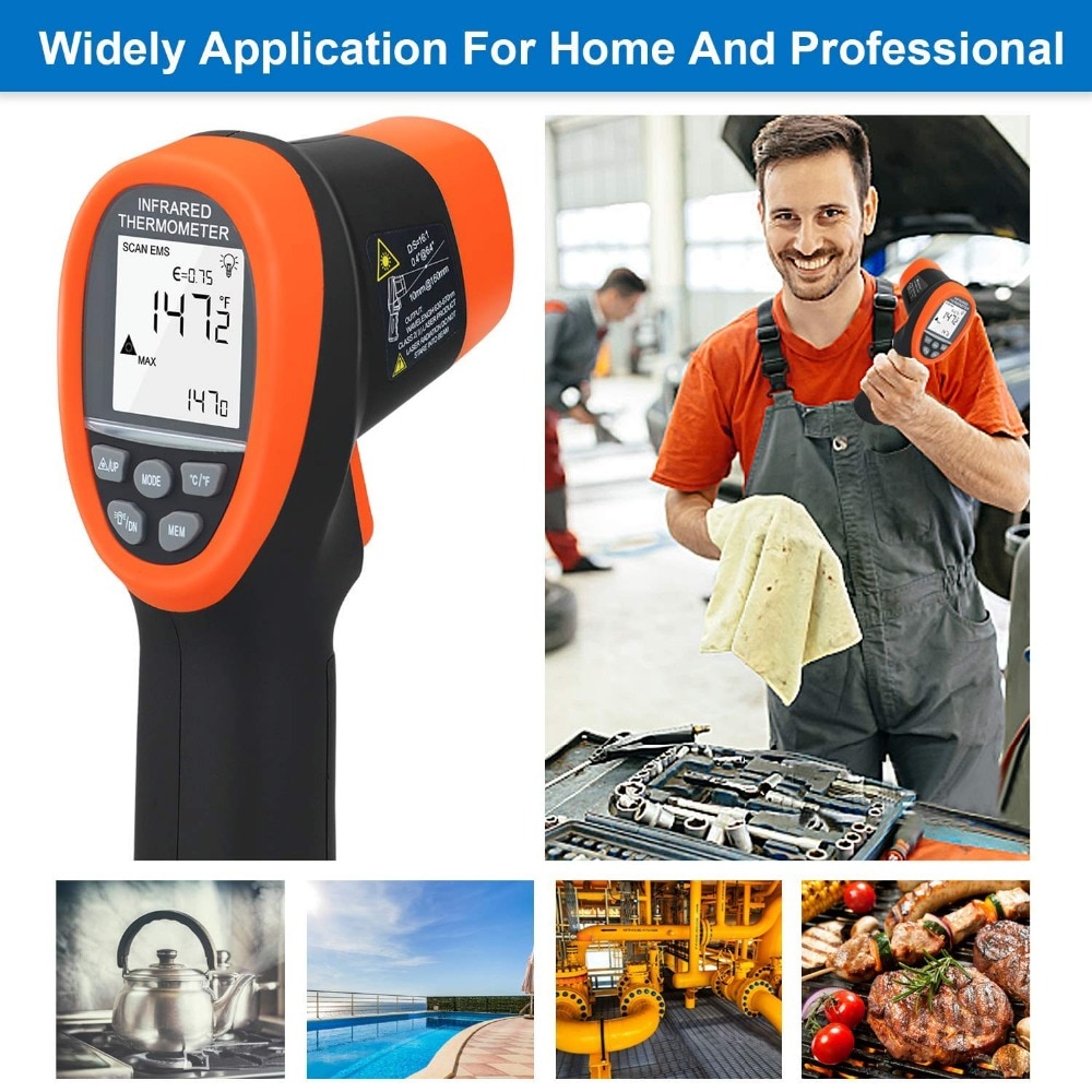 BT-985C-APP Bluetooth 12:1 Digital Infrared Thermometer Temp Range -58℉~1472℉(-50℃～800℃) Non Contact IR Temperature Gun