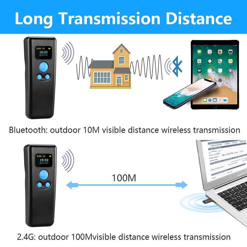 BT55 Portable 1d high speed handheld bluetooth barcode 3 in 1scanner gun compatible with various apps and computer