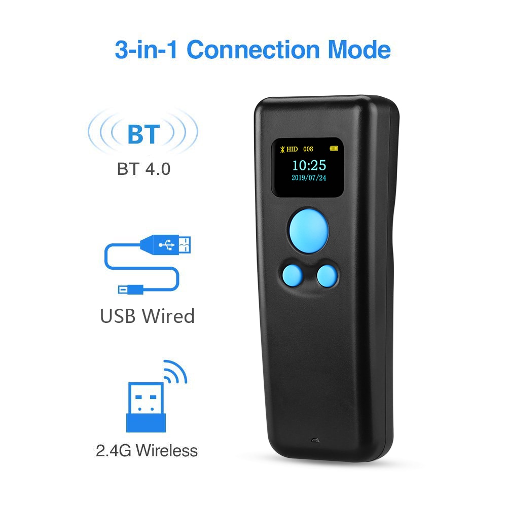 BT55 Portable 1d high speed handheld bluetooth barcode 3 in 1scanner gun compatible with various apps and computer