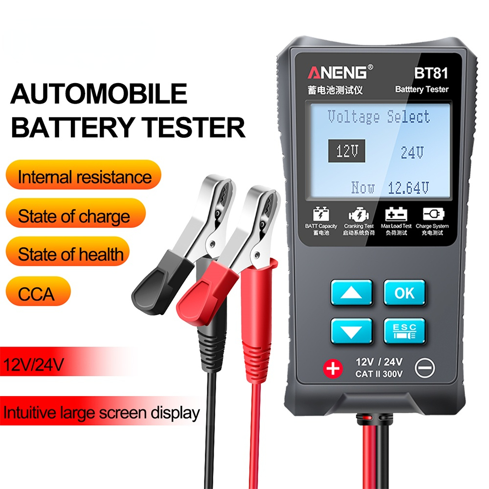 ANENG BT81 Car Battery Tester 12V/24V 100 to 1700CCA Cranking Charging Circut Tester Battery Analyzer 12/24 Volts Battery Tools