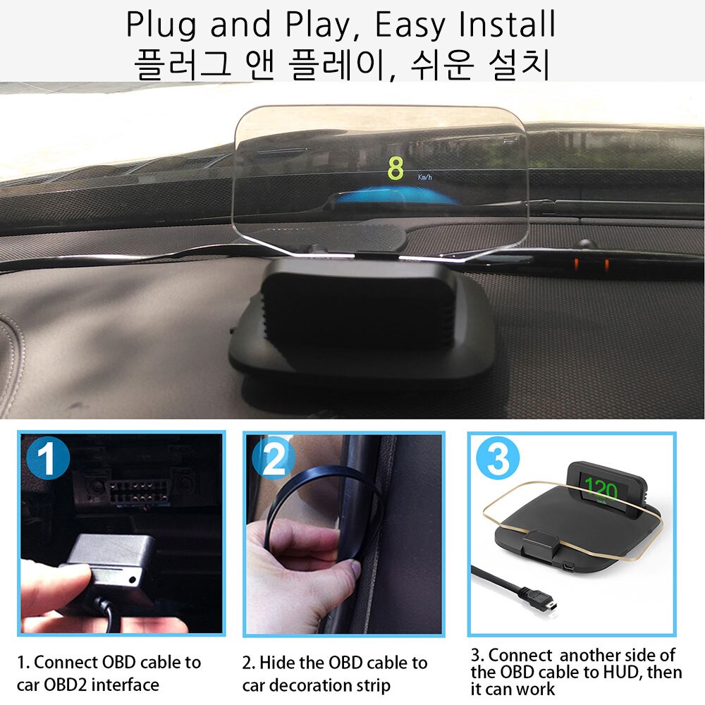 C1 Mirror HUD New OBD2+GPS Dual Mode OBD2 Head Up Display Car GPS HUD Digital MPH KMH Speedometer Water & Oil Temp RPM