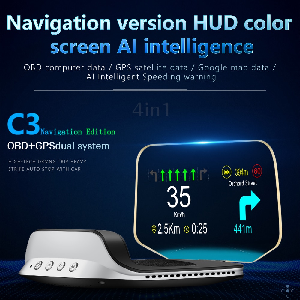 C3 Head Up Display OBD2 HUD Mirror Updated Optional Navigation HUD Speed Fuel Consumption Car Speedometer Projection