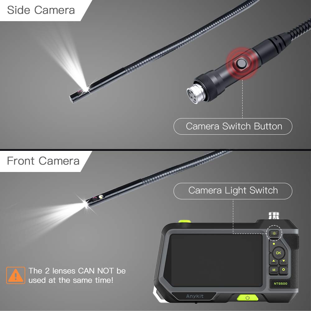 Dual Lens Camera Endoscope with 5" IPS Monitor Teslong NTS500 Industrial Waterproof Borescope Car Pipe Inspection Camera