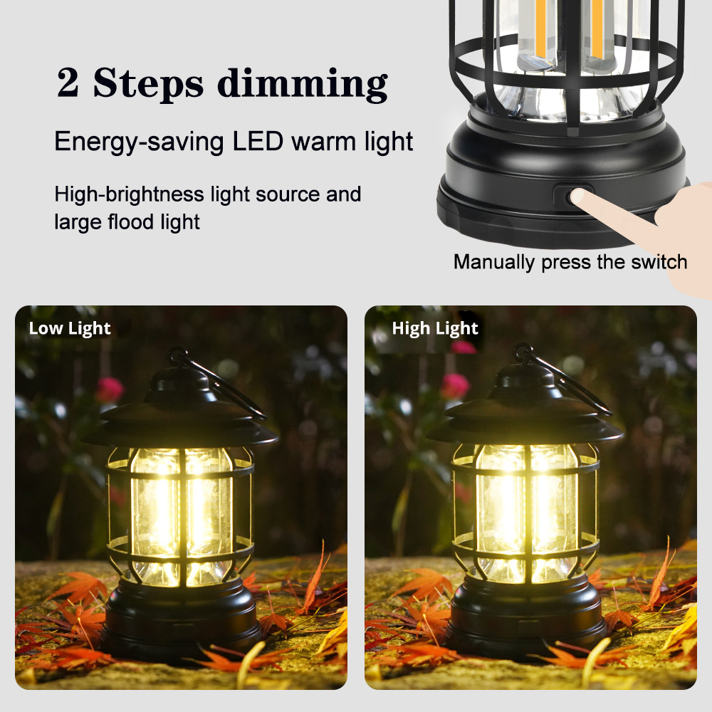 New Camping Portable Retro Lantern USB recharge Vintage Tent Lighting Lantern Decoration Waterproof Outdoor Garden Street Path Lawn Lamp