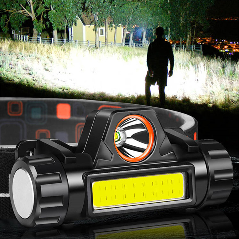 Zoomable Built-in Battery Camping Powerful LED Headlamp COB USB Rechargeable Headlight Waterproof Head Torch Head Lamp Lantern