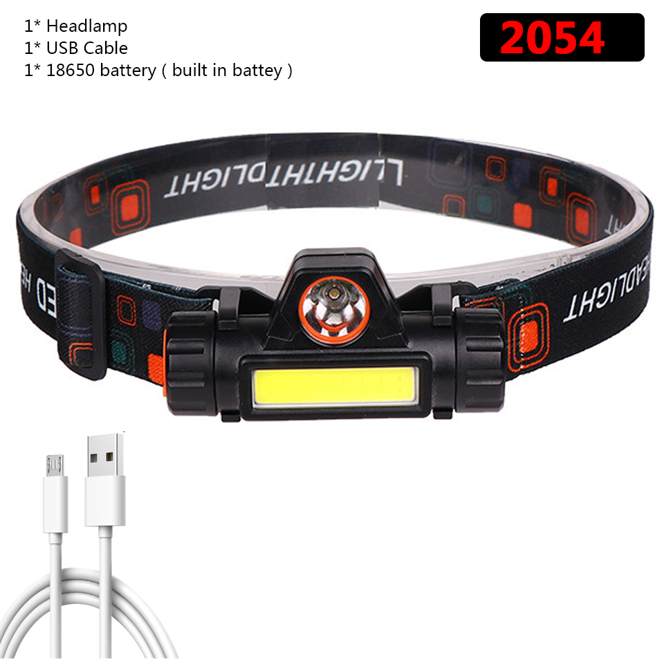 Zoomable Built-in Battery Camping Powerful LED Headlamp COB USB Rechargeable Headlight Waterproof Head Torch Head Lamp Lantern