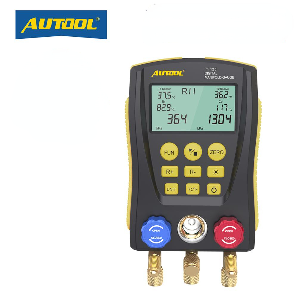 AUTOOL LM120 Refrigeration Manifold Digital HVAC Cold Medium Vacuum Pressure Temp Car Air Conditioning Tester PK Testo DY517A