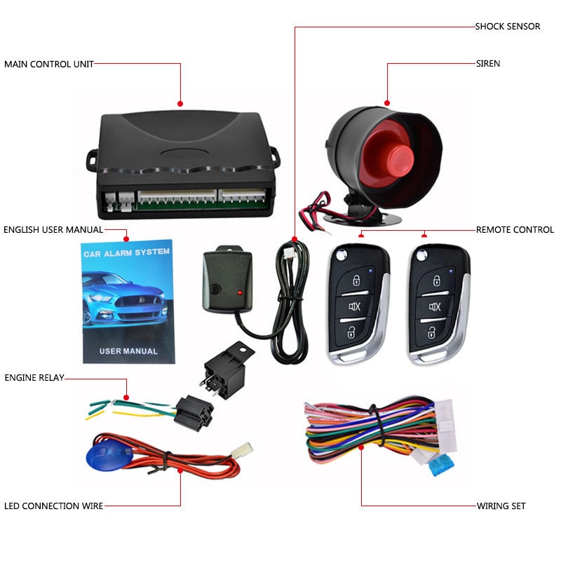 Central Locking Auto Car Alarm Immobilizer System With Horn Warning Siren Sensor Remote Control Door Lock Automation Security