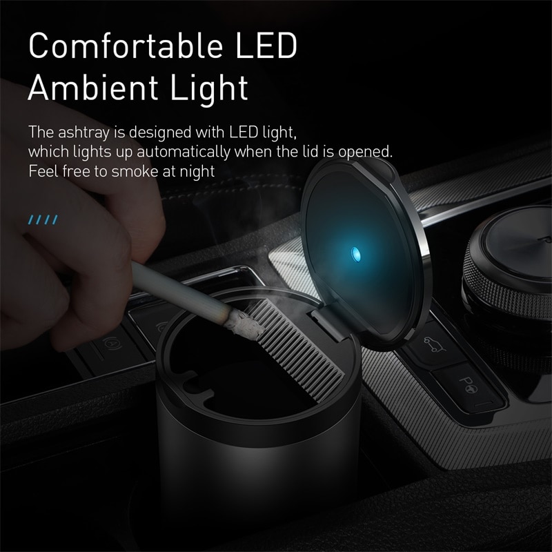 LED Light Car Ashtray High Flame Retardant Auto Ashtray Fireproof Material Easy Clean Fit Most Cup Holder Ashtray