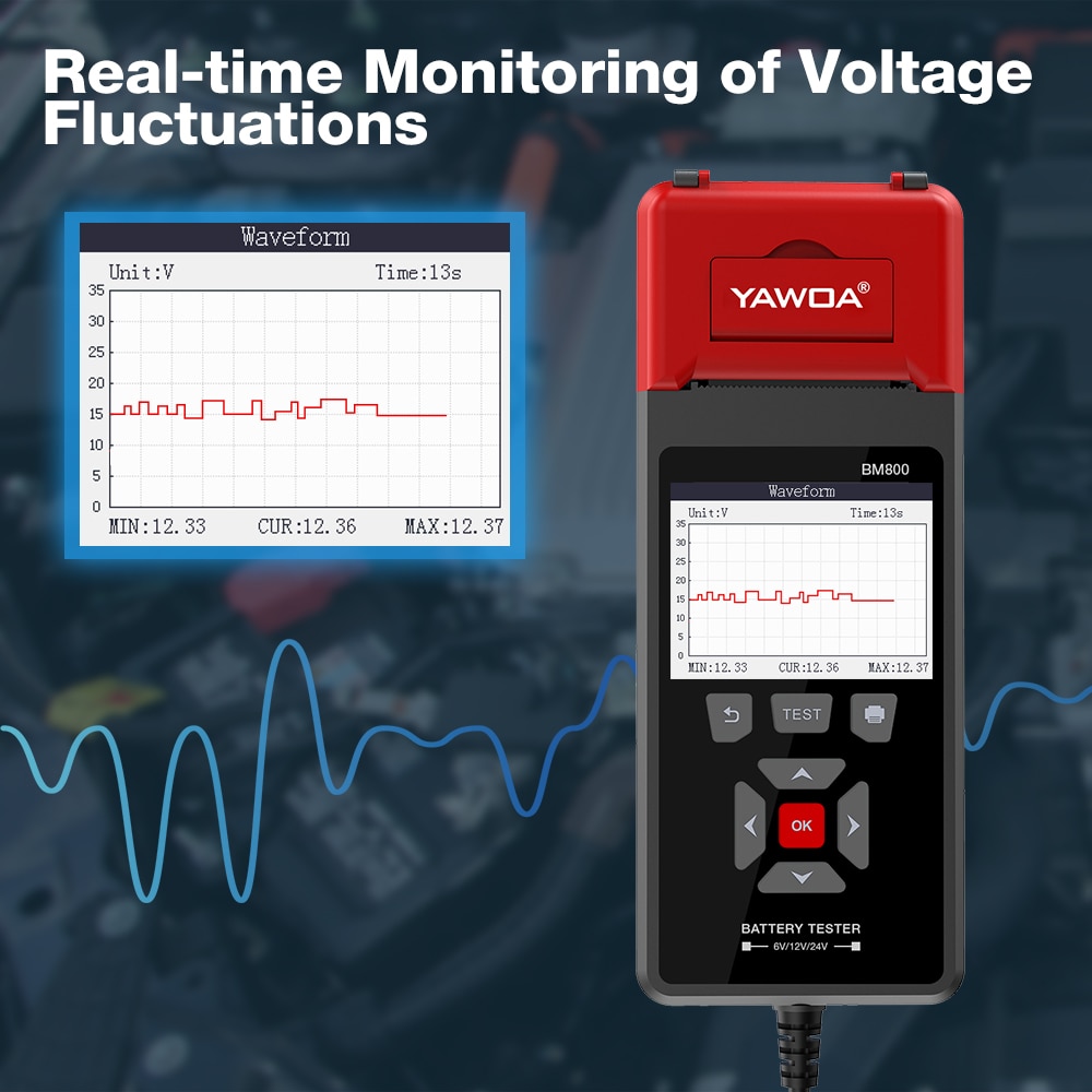 YAWOA BM800 Professional Car Battery System Diagnostic Tool 6V 12V 24V Digital Battery Tester Analyzer with Printer PK BT760