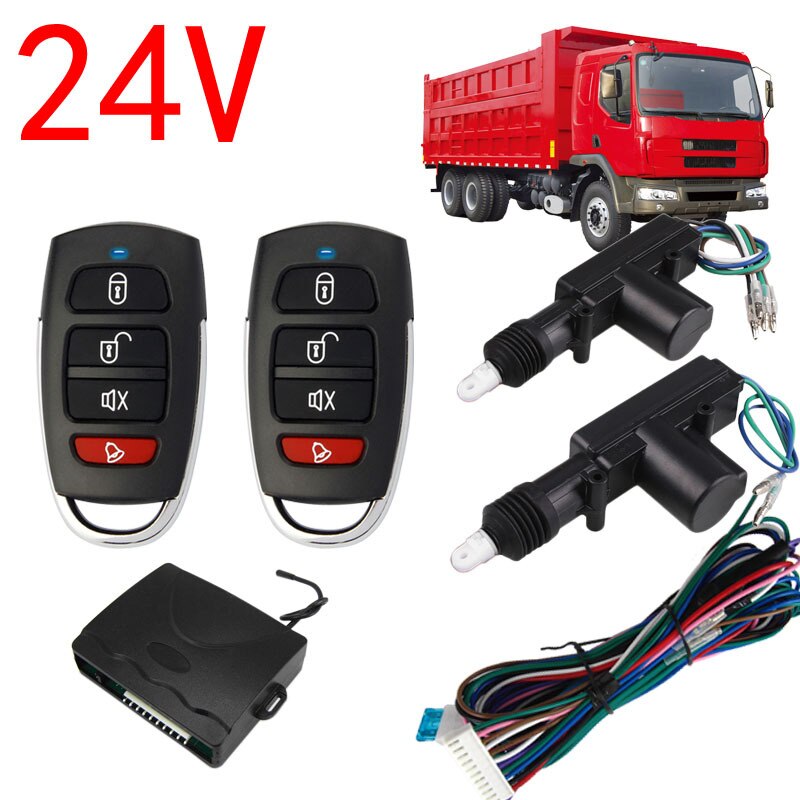 24V Trucks Remote Key Control Central Locking Door Controller Automation Two Doors Motor Keyless Entry Car Burglar Alarm System