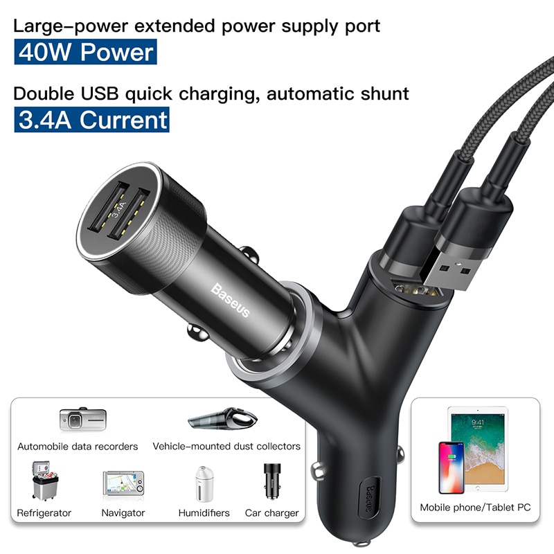 Car Charger 40W Double USB Shunt For iPhone Samsung Xiaomi mi 3.4A Fast Car Charger Power Adapter Car Cigarette Lighter