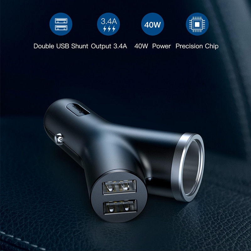 Car Charger 40W Double USB Shunt For iPhone Samsung Xiaomi mi 3.4A Fast Car Charger Power Adapter Car Cigarette Lighter
