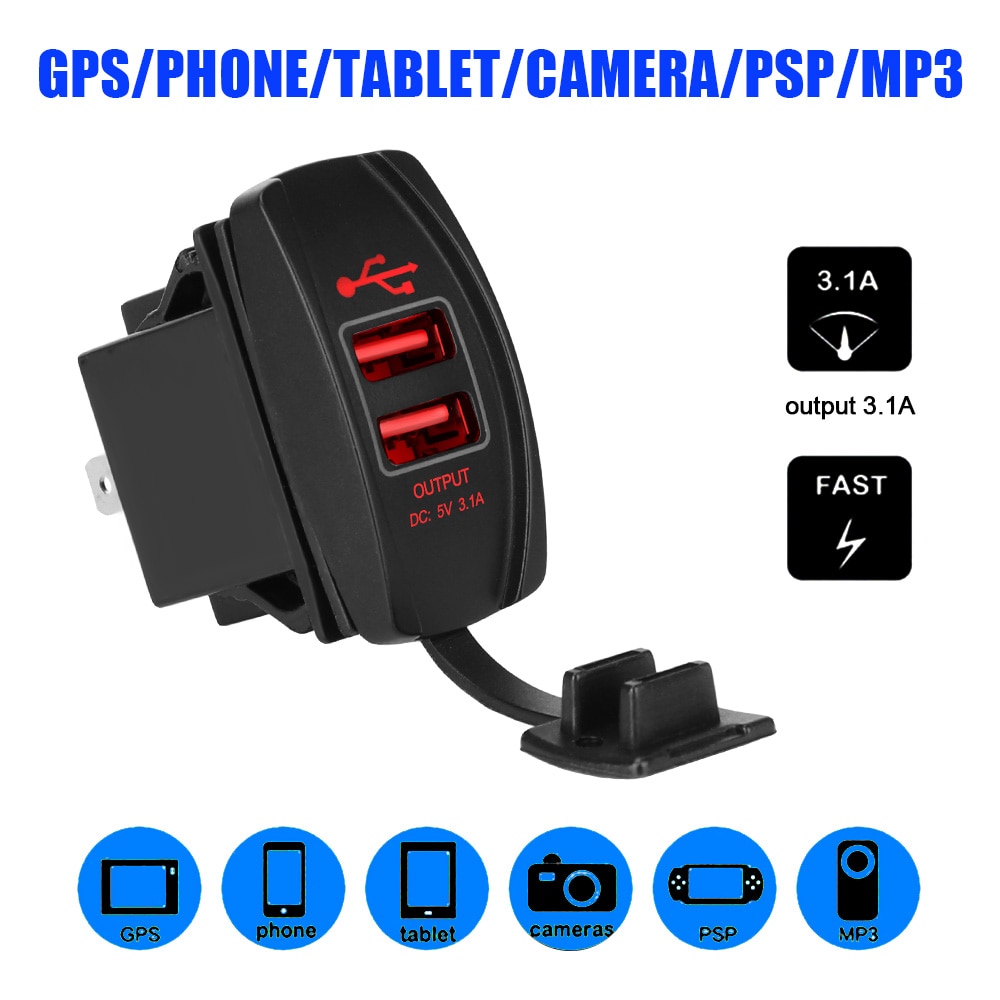 Car Charger 5V 3.1A LED Dual USB Ports Dustproof Phone Charger Waterproof Auto Adapter Universal for Car RV Camper Caravans