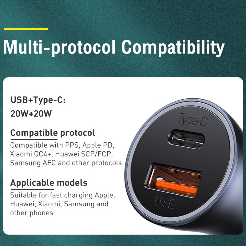 40W Car Charger PD 20W USB Type C Fast Charging USB Charger Cigarette Lighter Adapter Quick Charge For iPhone 12 Xiaomi