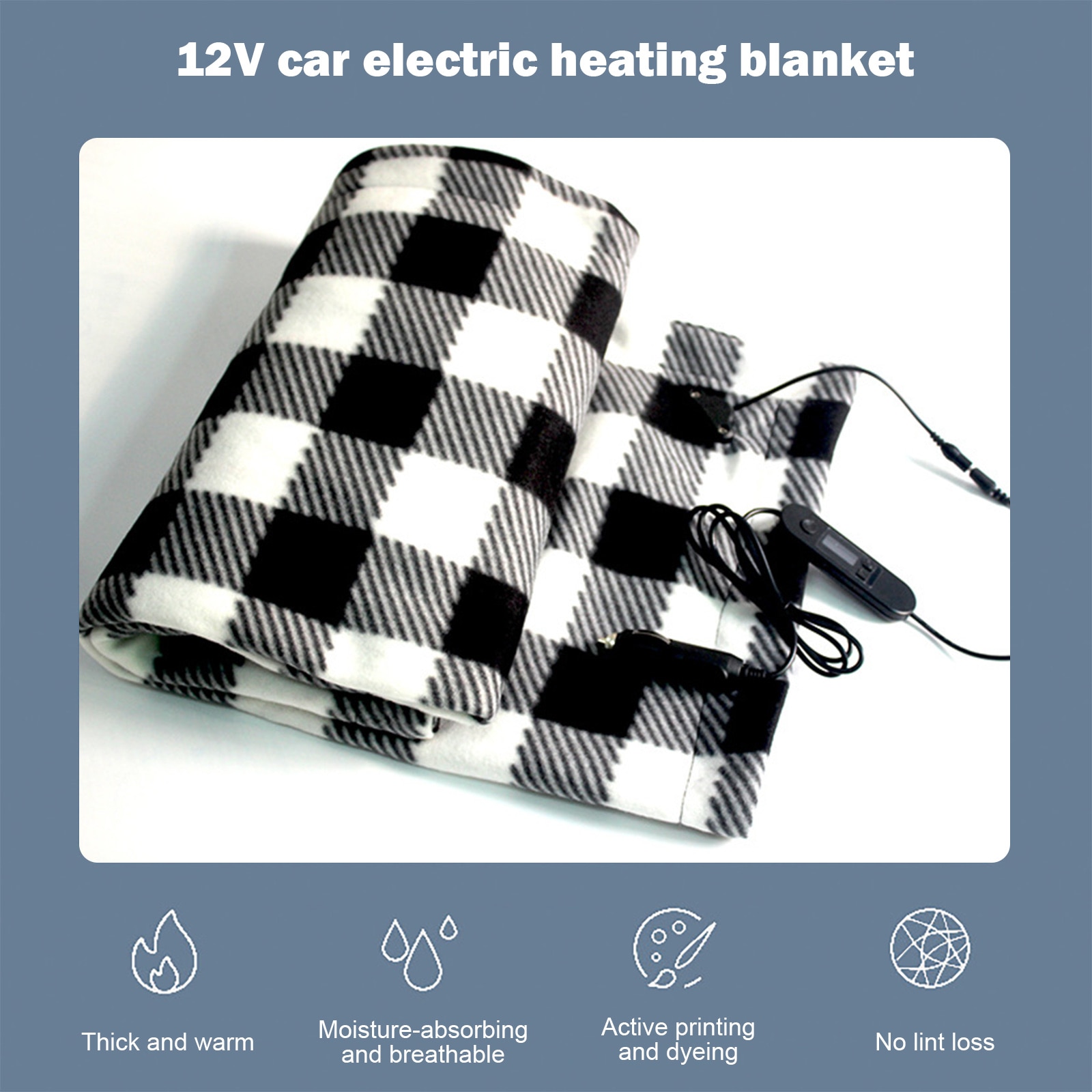 12V Car Electric Heating Blanket Heated Fleece Travel Throw with Patented Safety Timer Constant Temperature Heating Blanket